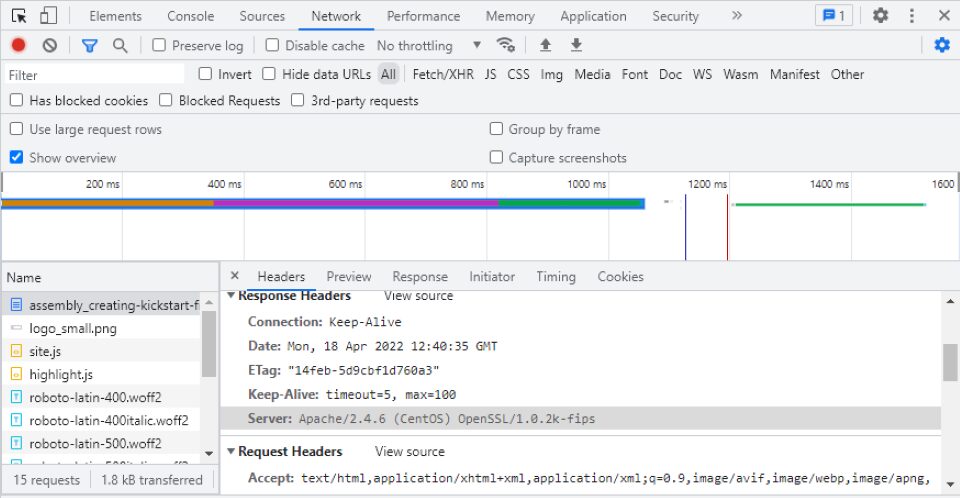 Locating the server type in Developer Tools