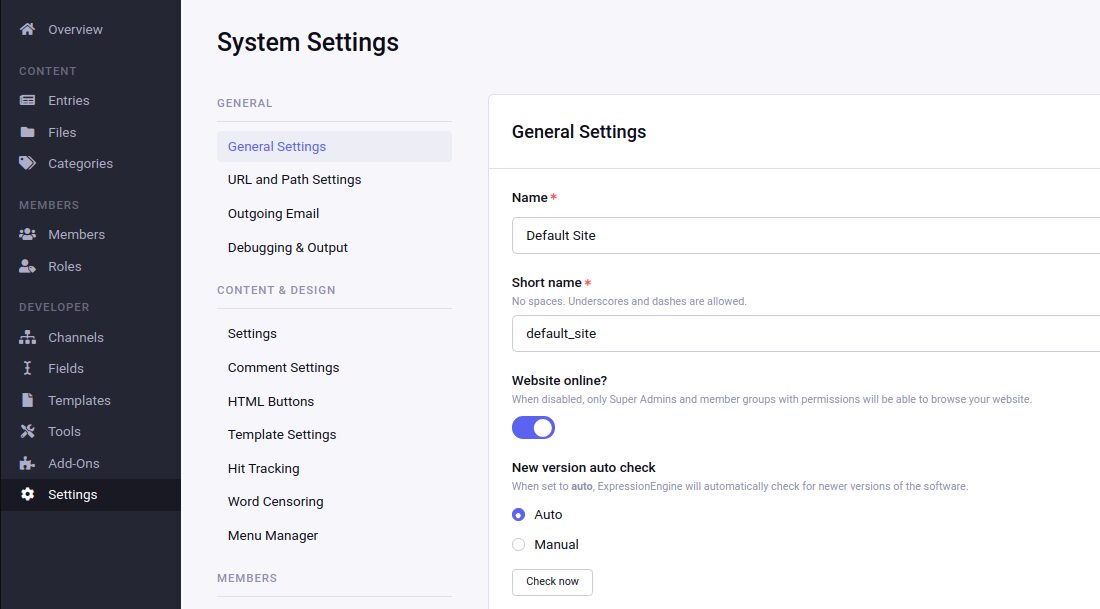 The Expression Engine control panel