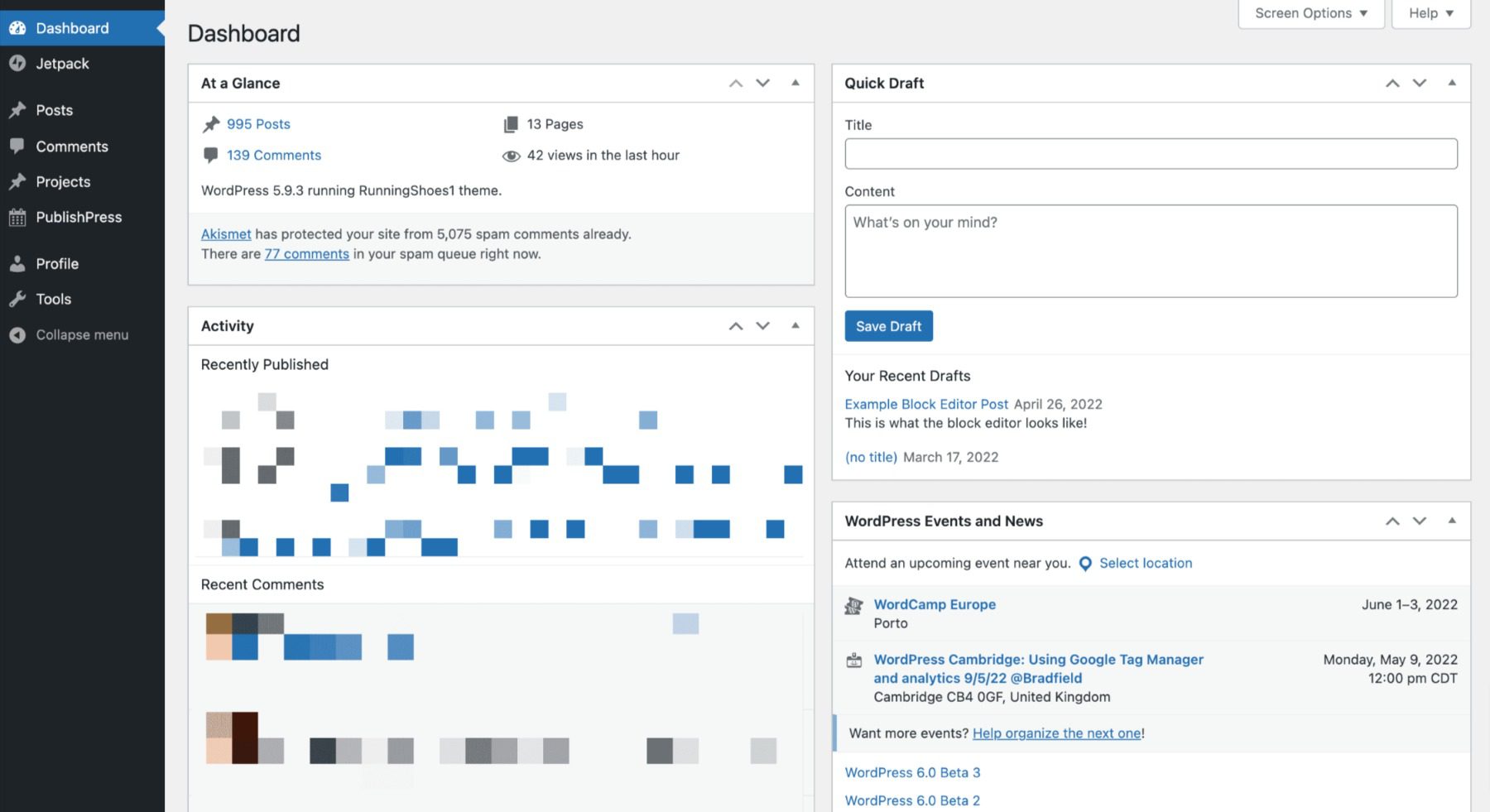 wordpress dashboard