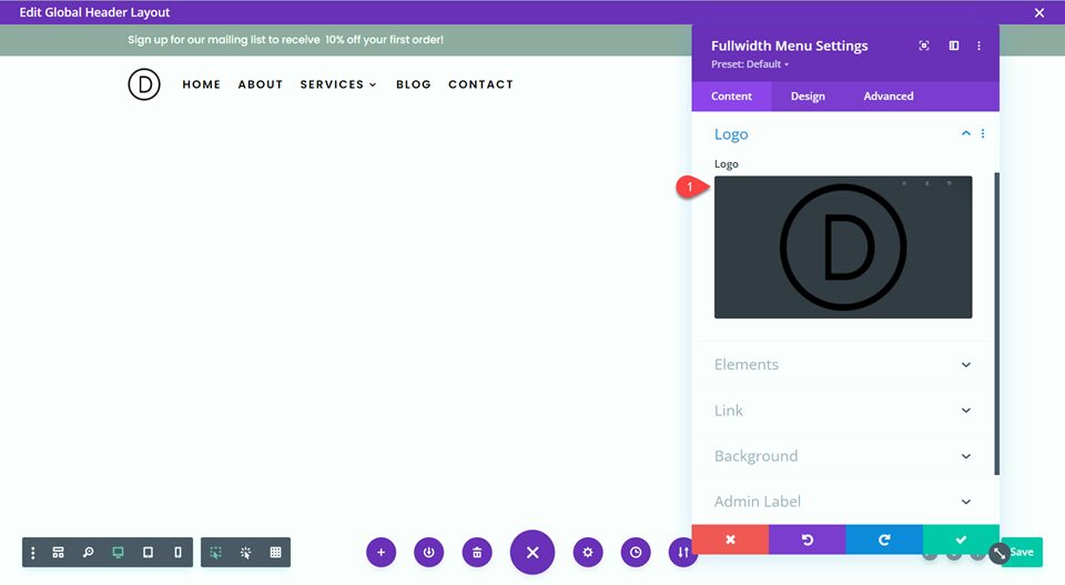Divi Global Header With Fullwidth Menu Add Logo