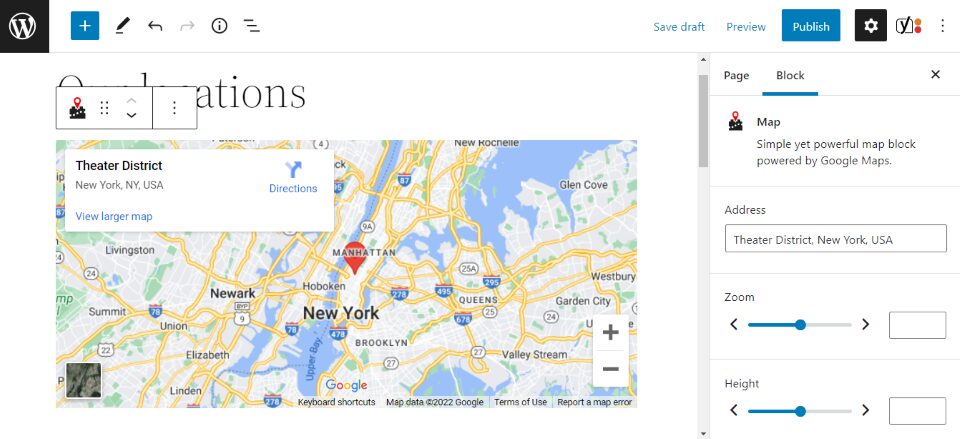 Using the Map block in WordPress