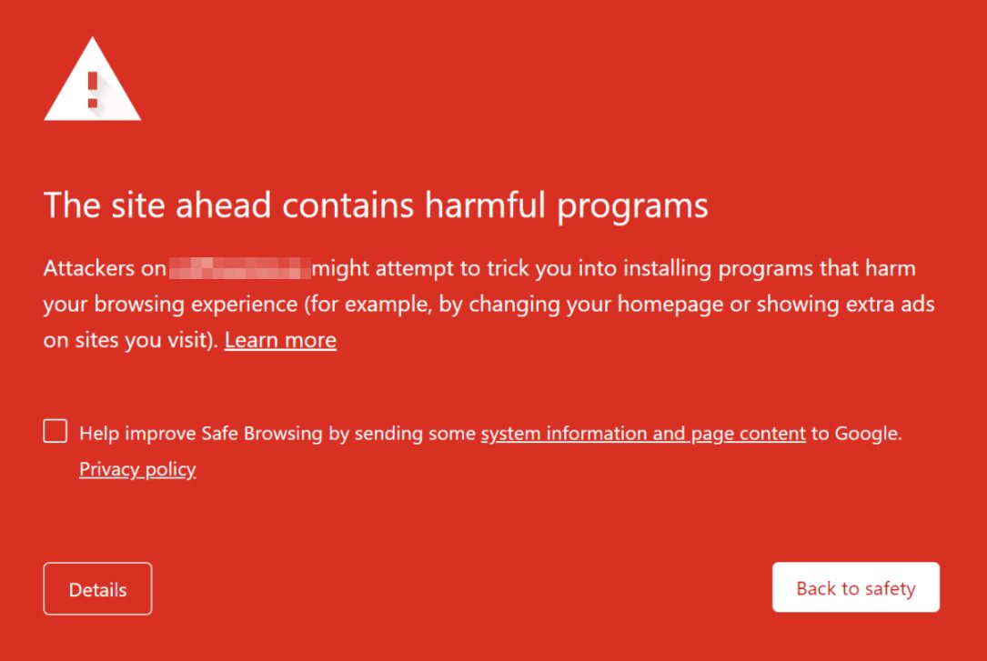 A malware warning from Google