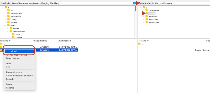 Upoading Files to WordPress Staging Site