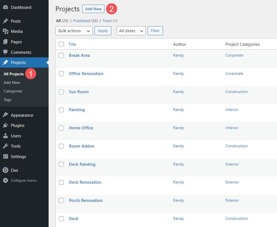 Splitting Projects into Categories