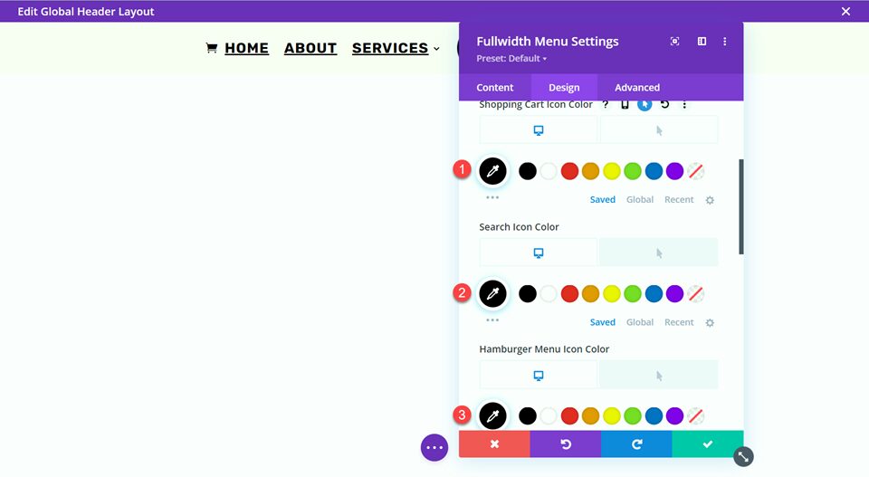 Divi Style Cart Search Icons Fullwidth Menu Layout 1 Icon Color