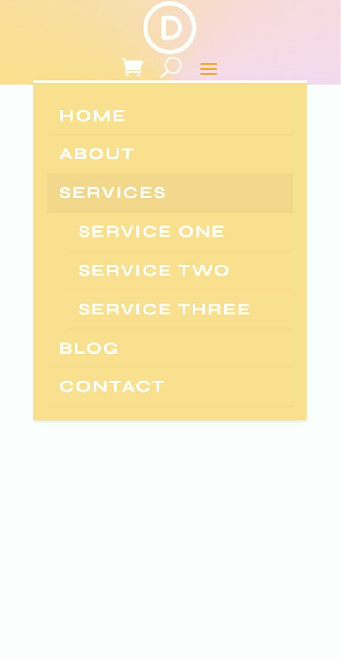 Divi Style Cart Search Icons Fullwidth Menu Layout 2 Final Design Mobile