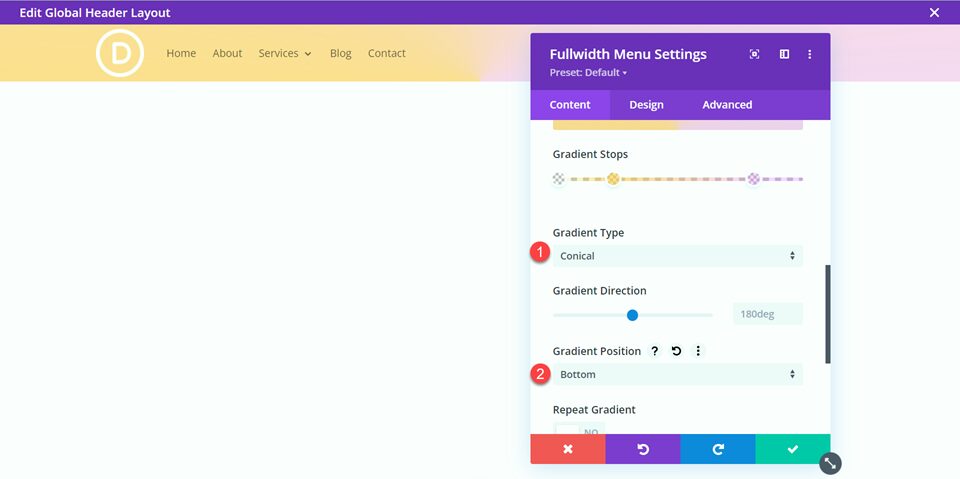 Divi Style Cart Search Icons Fullwidth Menu Layout 2 Gradient Settings