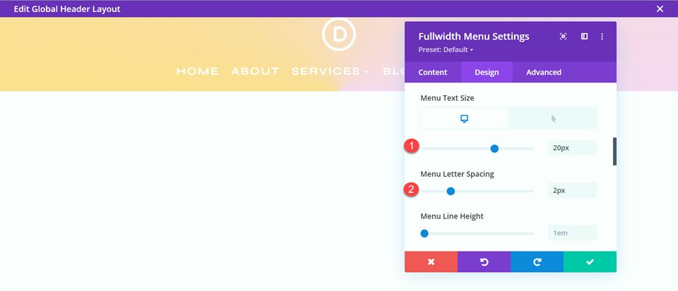 Divi Style Cart Search Icons Fullwidth Menu Layout 2 Text Size Spacing