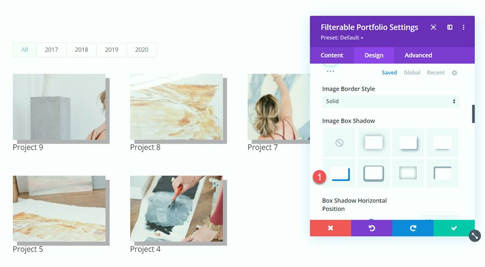 Divi Filterable Portfolio Pagination Box Shadow