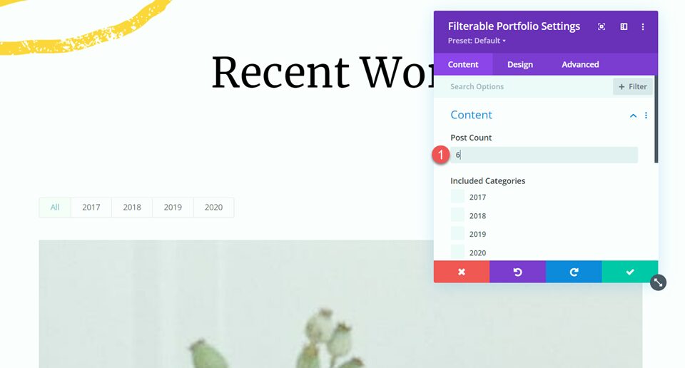 Divi Filterable Portfolio Pagination Post Count