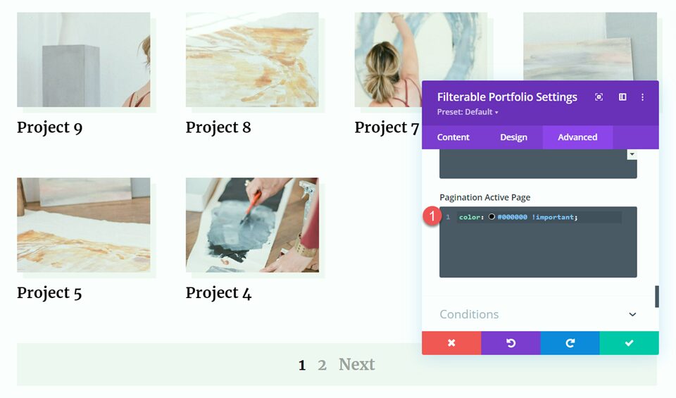 Divi Filterable Portfolio Pagination Style 2 CSS Active