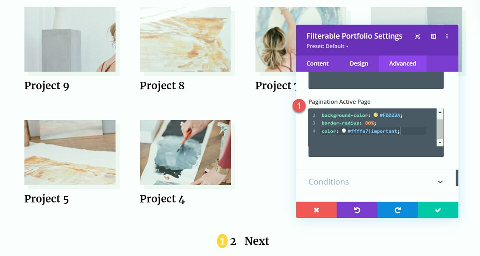 Divi Filterable Portfolio Pagination Style 3 CSS Active