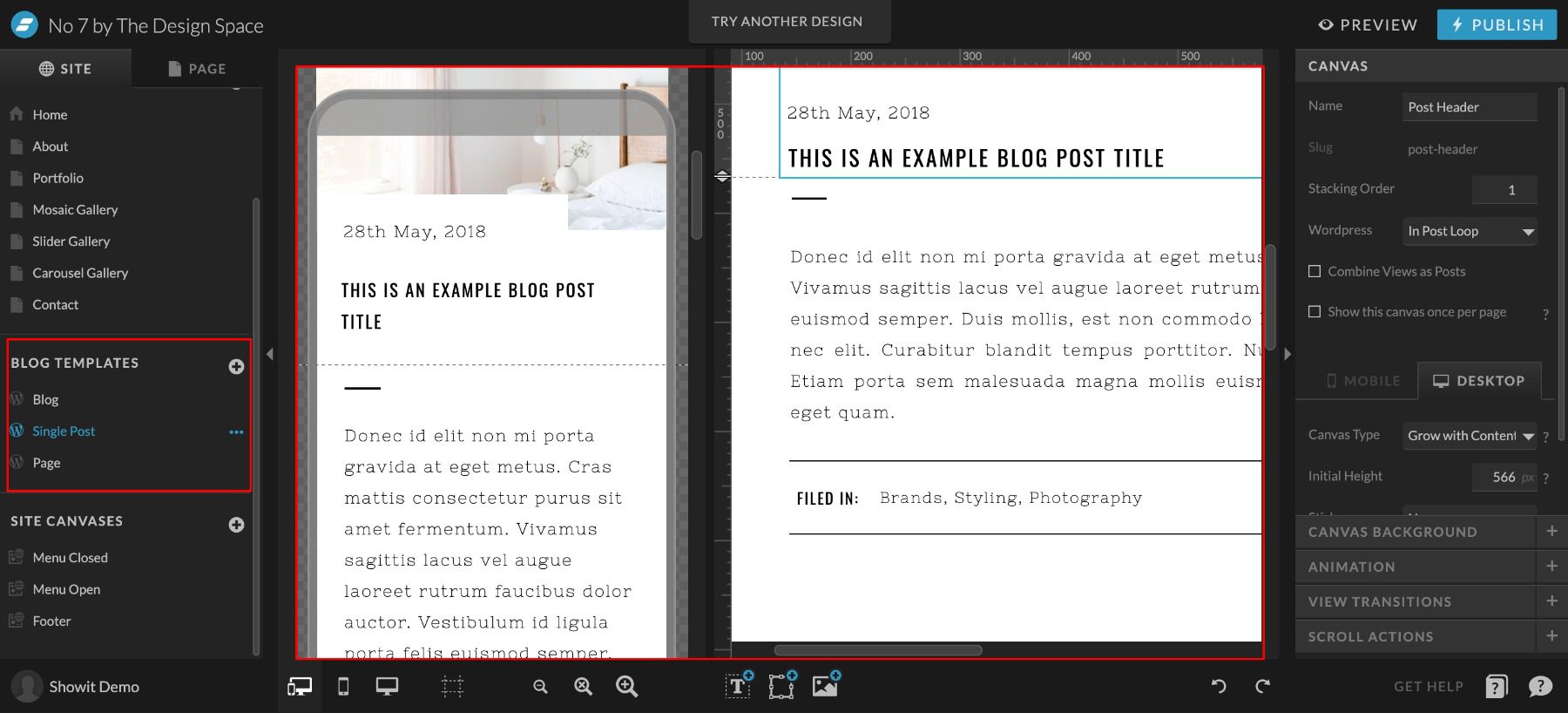 Showit Blog and Single Post Template Editor