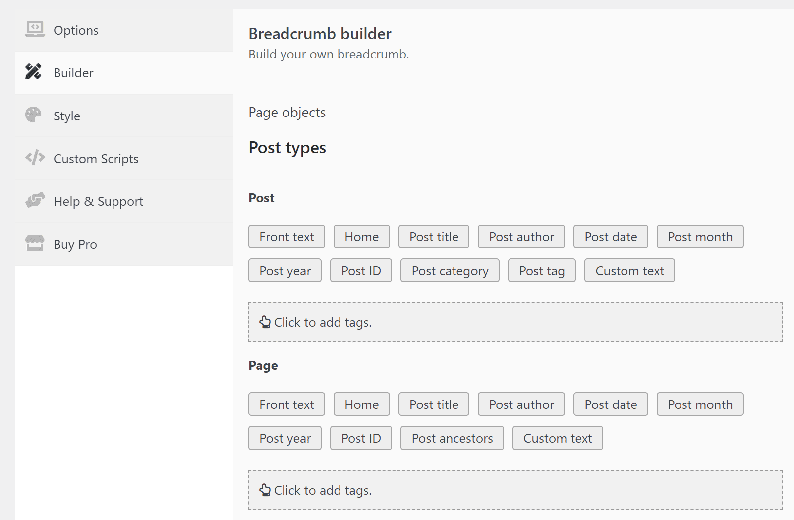 Breadcrumb drag-and-drop builder