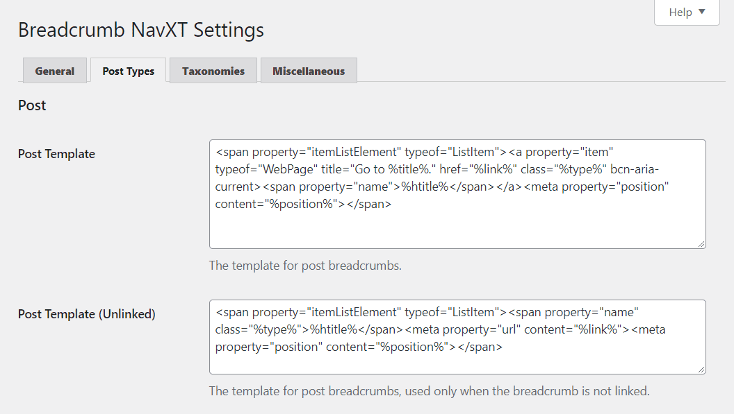 Configuring breadcrumb templates using Breadcrumb NavXT