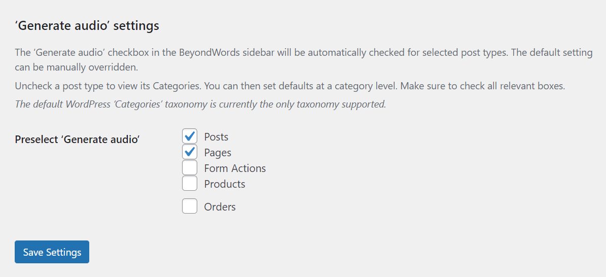 Configuring the BeyondWords plugin