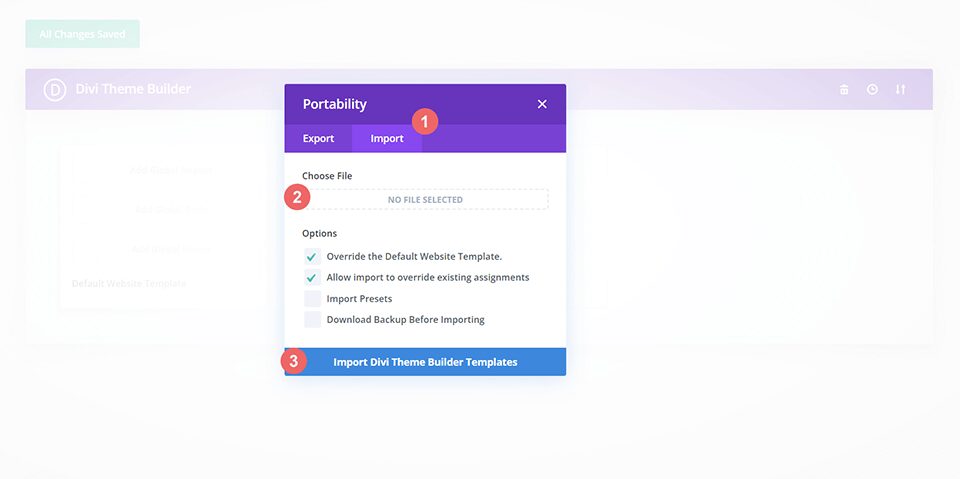 Import settings for the header and footer layout pack