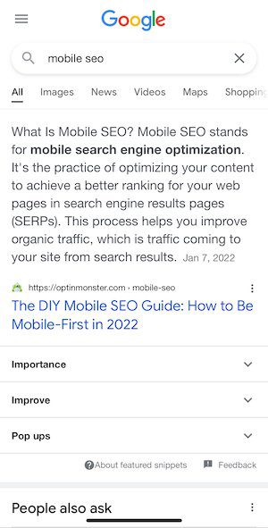 mobile SEO serps