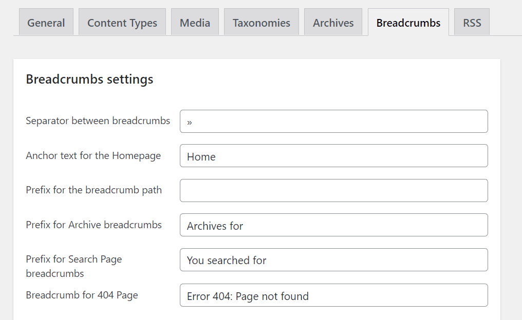 Configuring Yoast SEO's breadcrumb settings