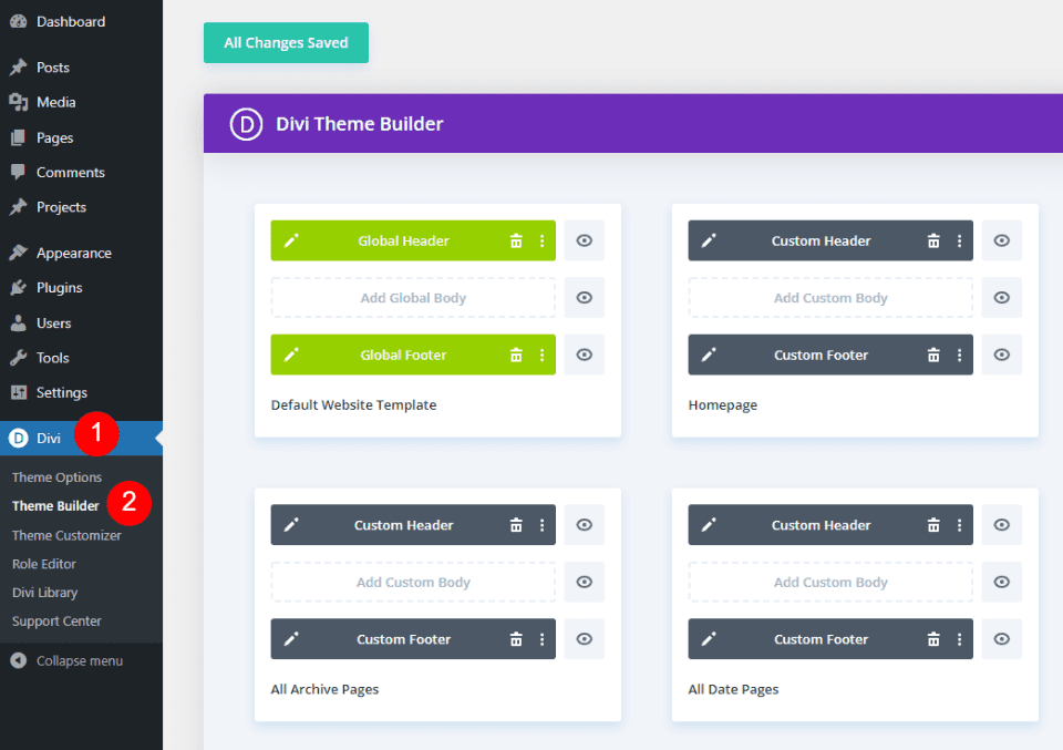 Open the Divi Theme Builder