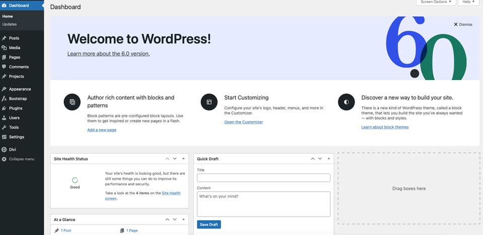 WordPress dashboard