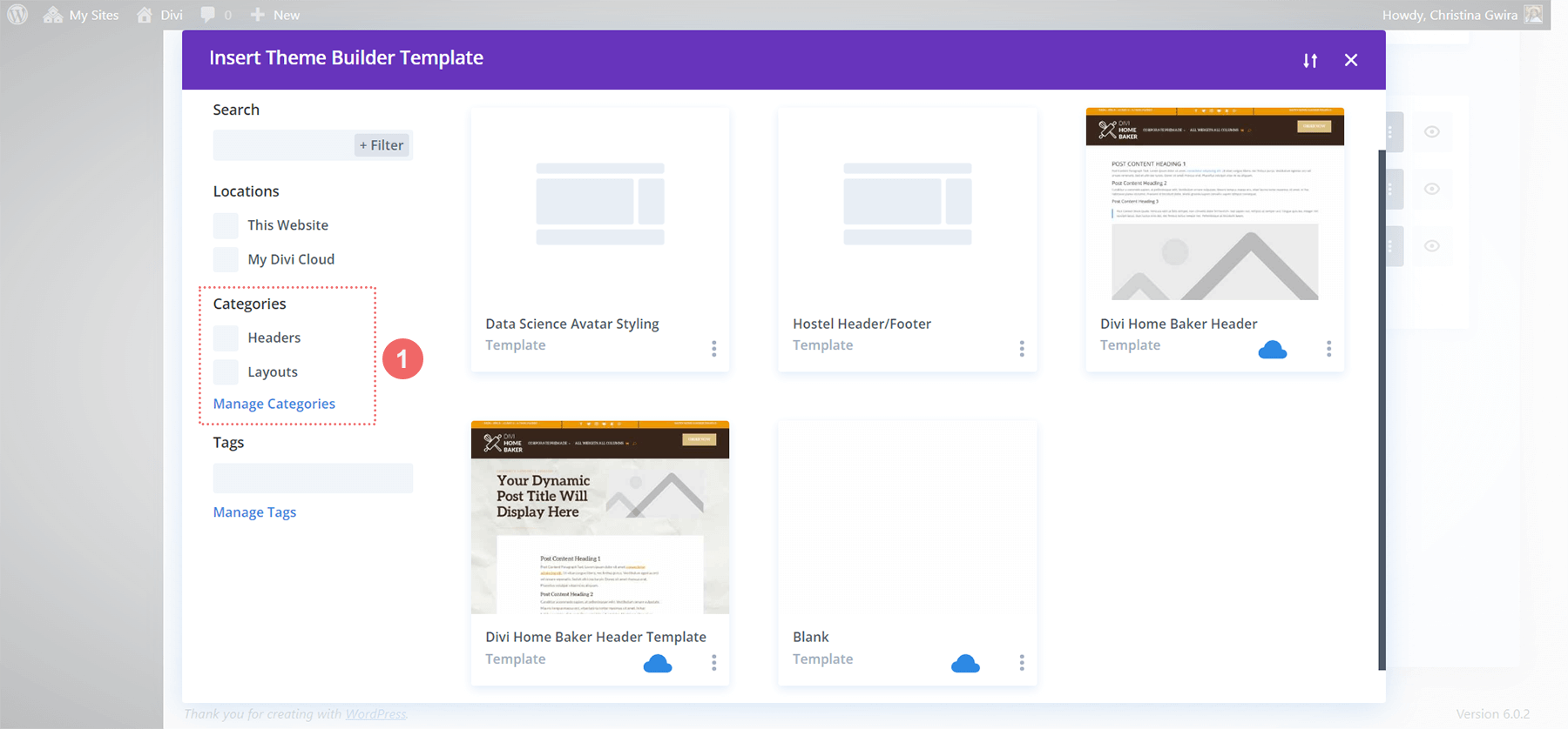 Local categories in the Divi Theme Builder Library