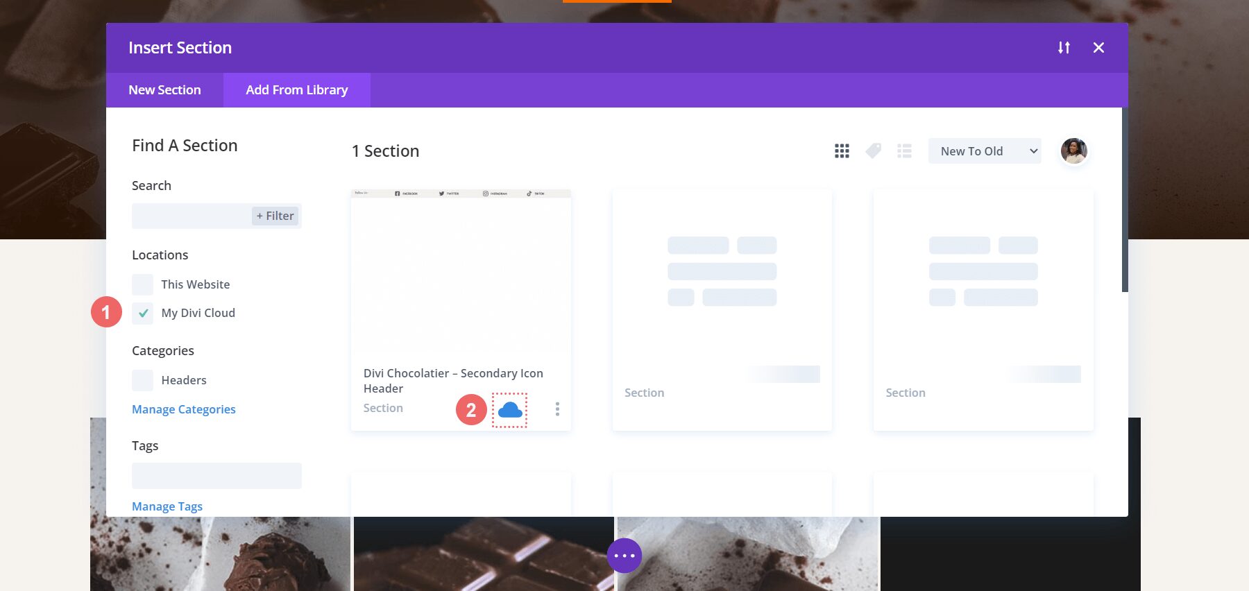 A snippet of the Divi Cloud Library