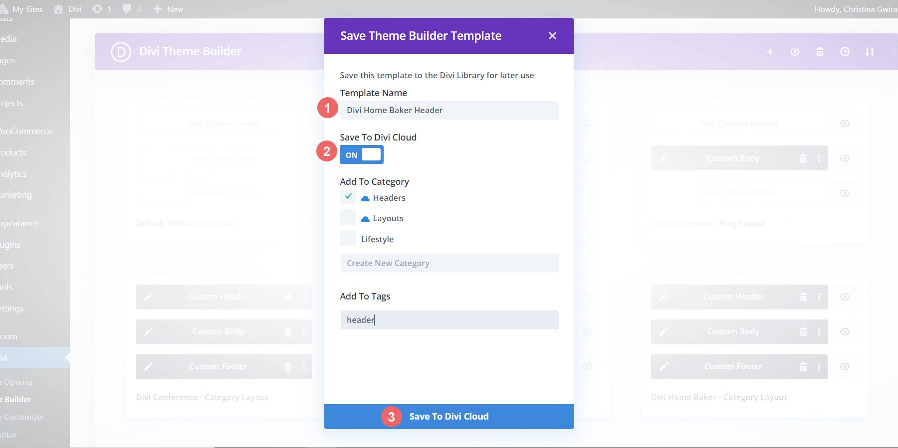 Save your template to Divi Cloud