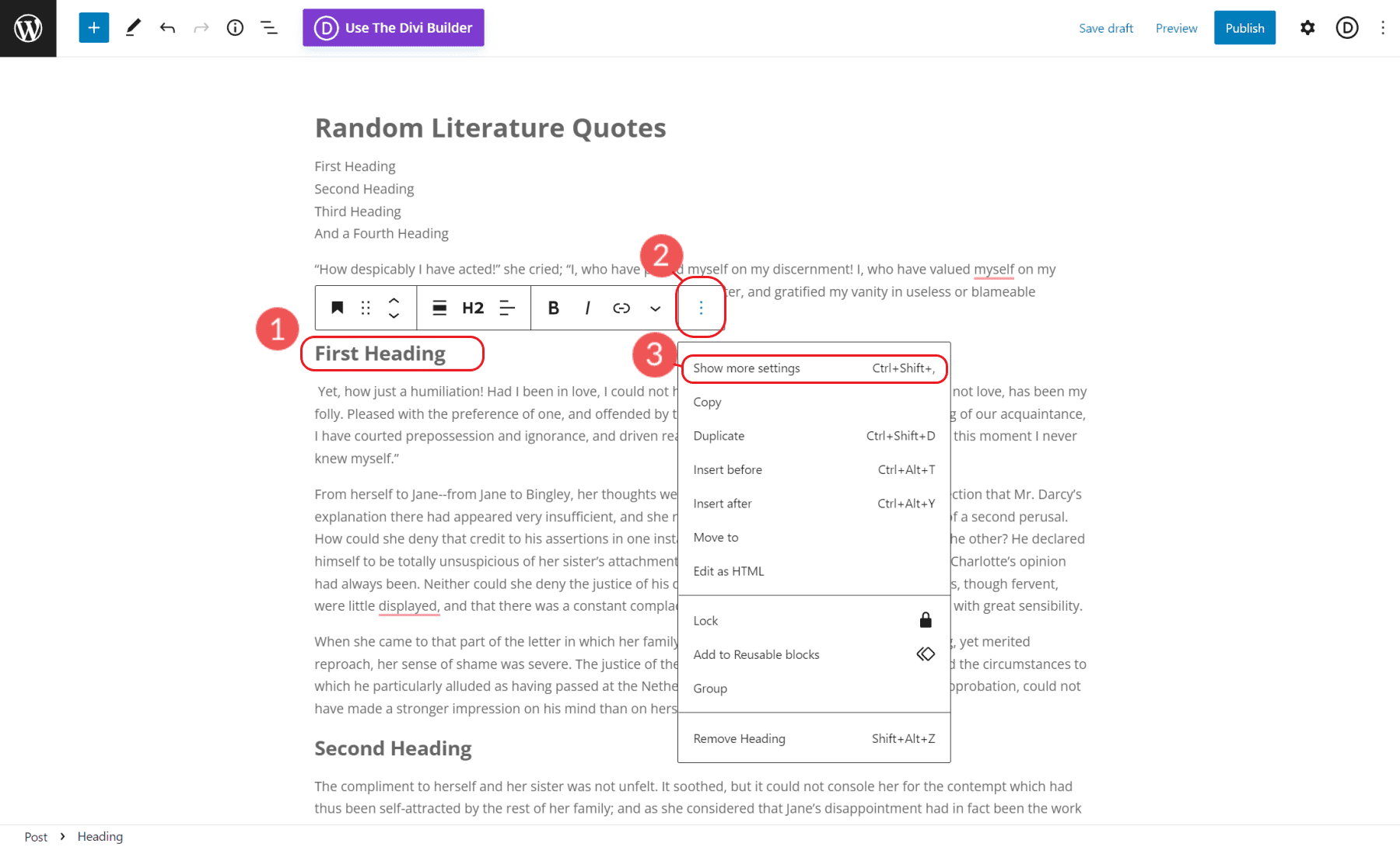 Create Table of Contents - Block Editor - Steps 2-4