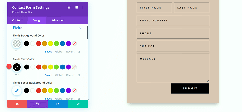 Divi Contact Form Layouts With Inline and Fullwidth Fields Layout 2 Field Text Color
