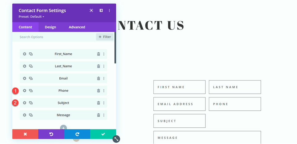 Divi Contact Form Layouts With Inline and Fullwidth Fields Layout 2 Reorder Fields