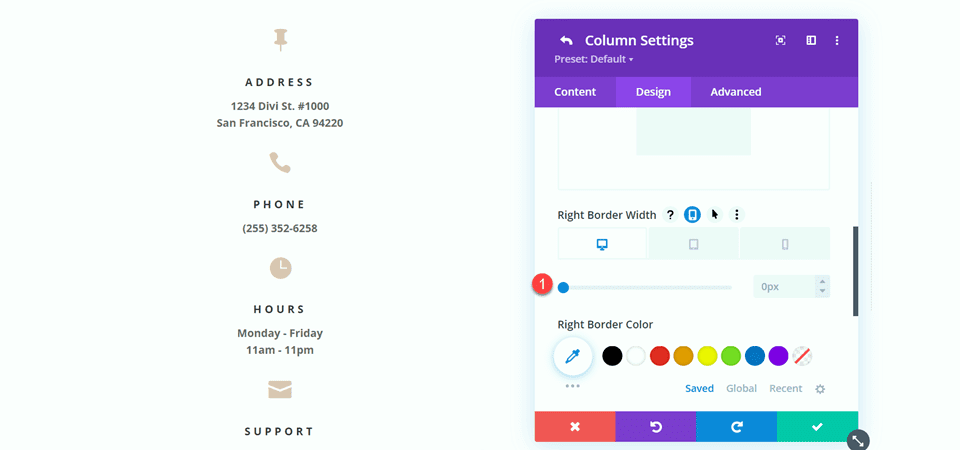 Divi Contact Form Layouts With Inline and Fullwidth Fields Layout 2 Right Border Width