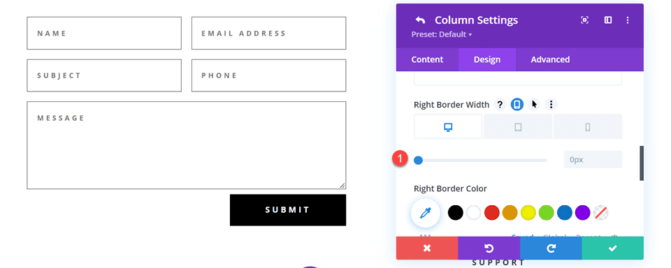 Divi Contact Form Layouts With Inline and Fullwidth Fields Layout 4 Border Width 2