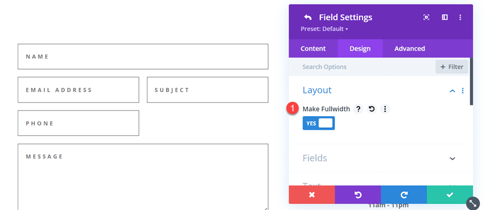 Divi Contact Form Layouts With Inline and Fullwidth Fields Layout 4 Make Fullwidth