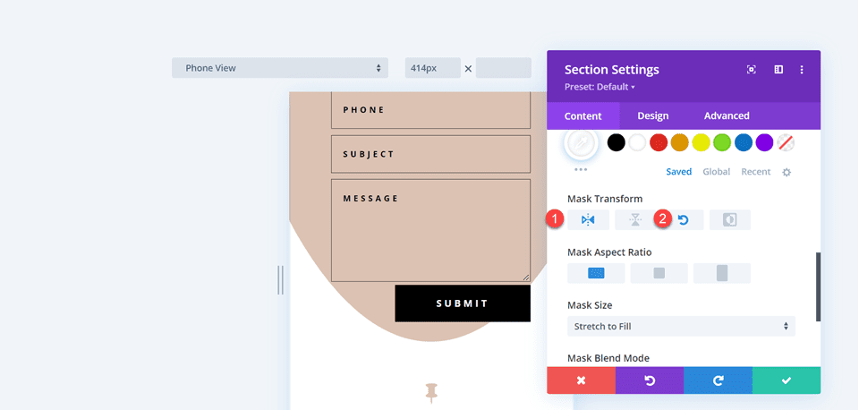 Divi Contact Form Layouts With Inline and Fullwidth Fields Layout 4 Responsive Mask Transform