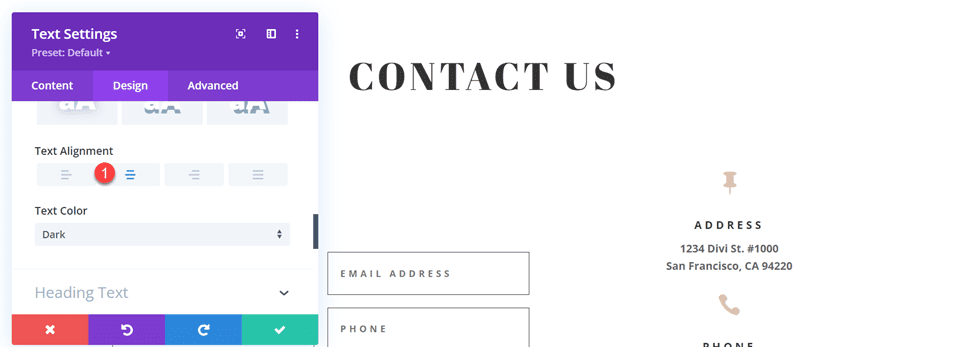 Divi Contact Form Layouts With Inline and Fullwidth Fields Layout 4 Text Alignment