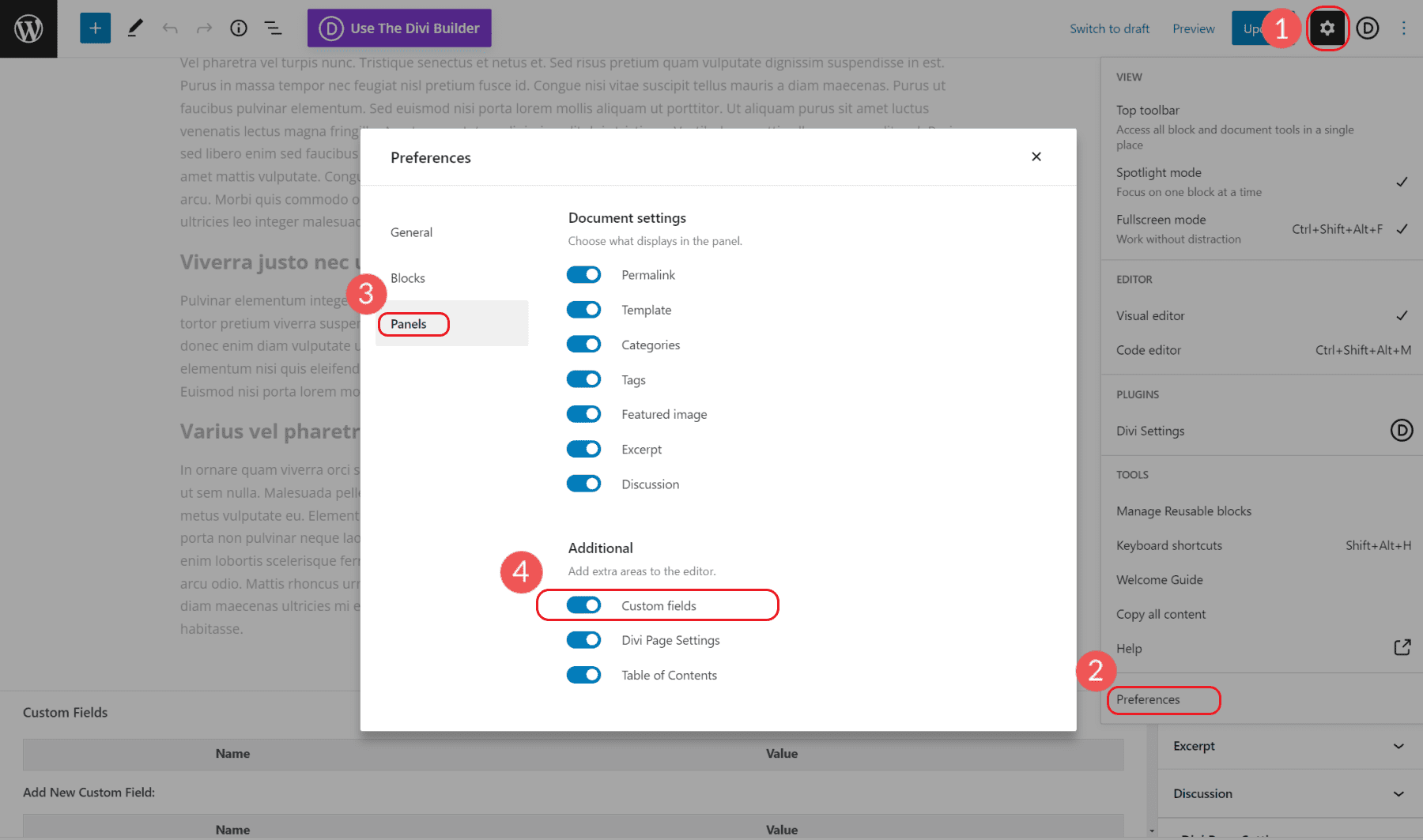 enable custom fields