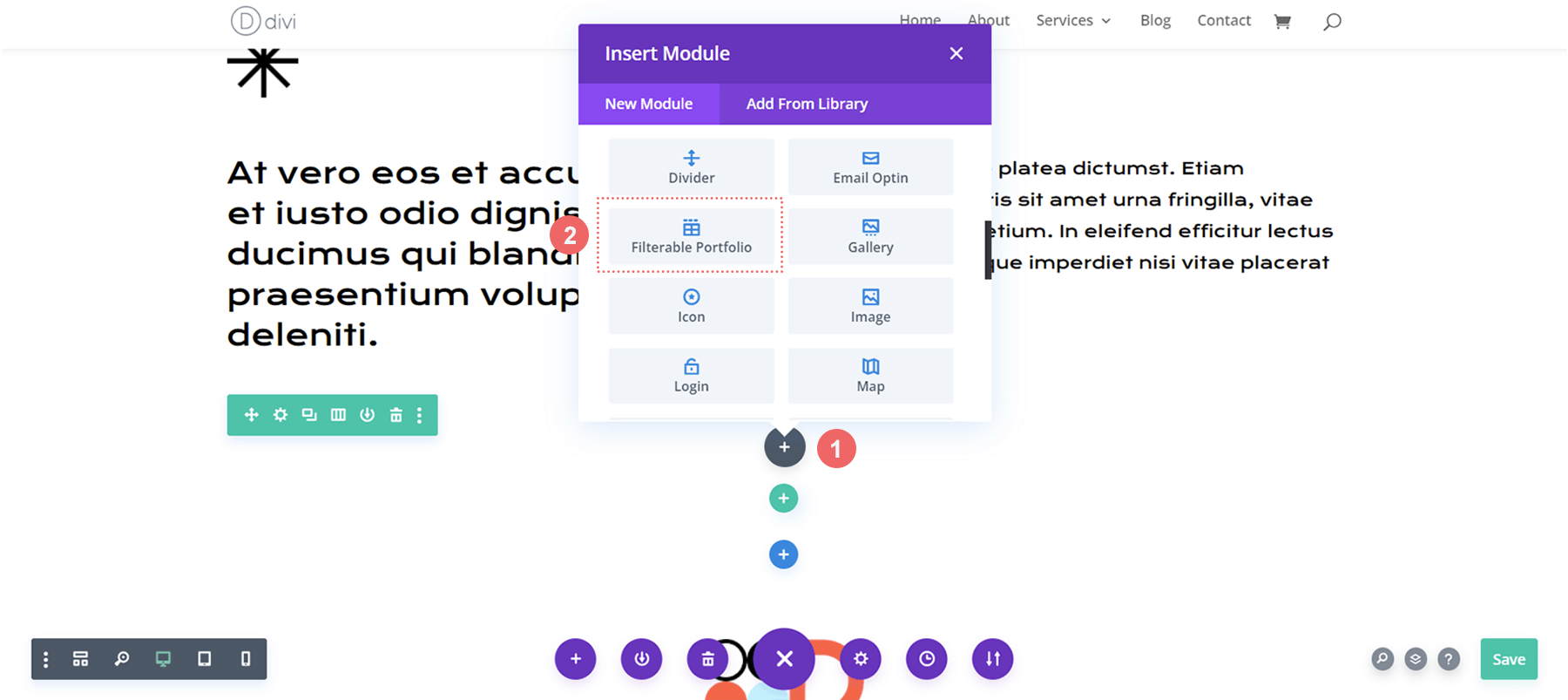 Insert the Filterable Portfolio Module