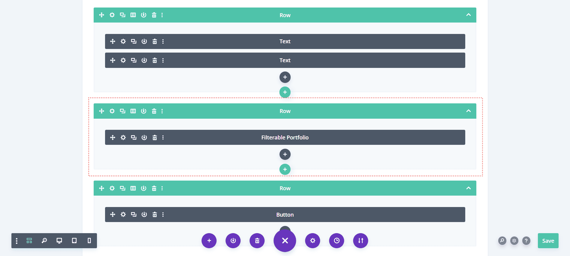 Inserting Filterable Portfolio Module into newly created row