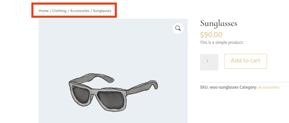 Breadcrumbs shown on a WooCommerce product page.
