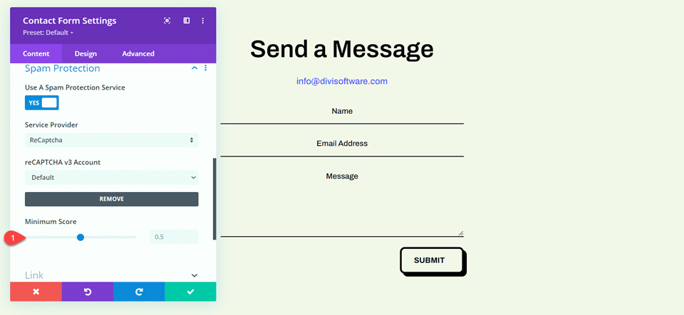 Divi ReCaptcha Contact Form Minimum Score