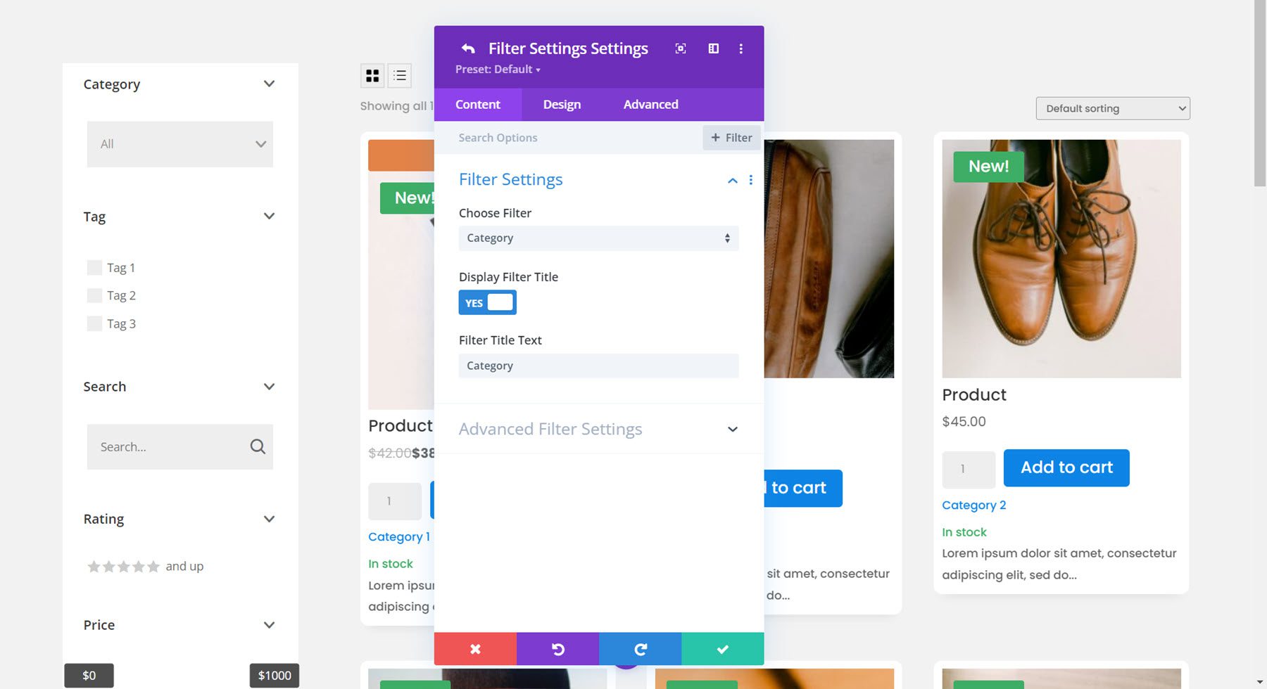 Divi Plugin Highlight Divi Shop Builder Filter Settings