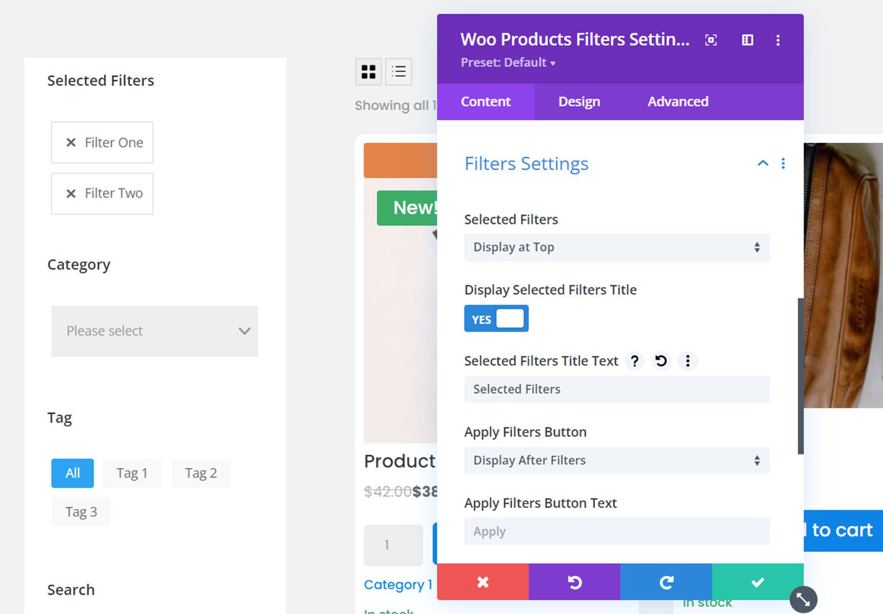 Divi Plugin Highlight Divi Shop Builder Selected Filters