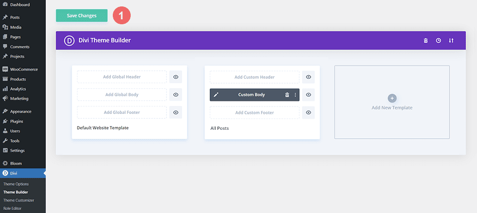 Save the imported blog post layout within the Divi Theme Builder
