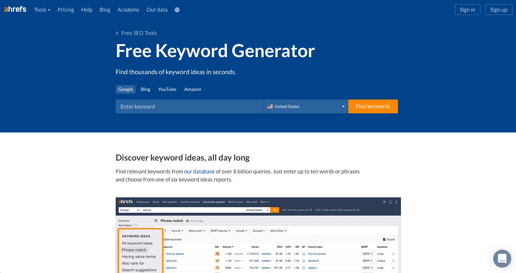 Ahref keyword generator