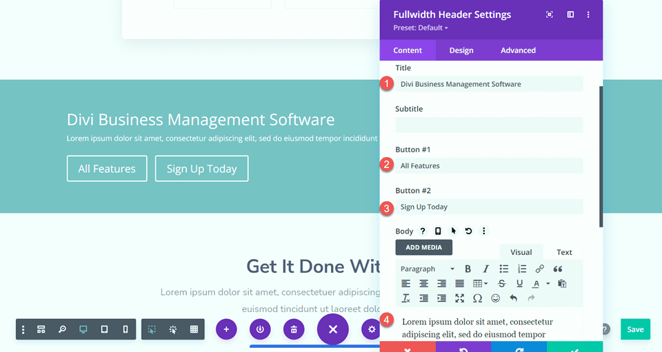 Divi Fullwidth Header Gradient Background Layout 3 Content Settings