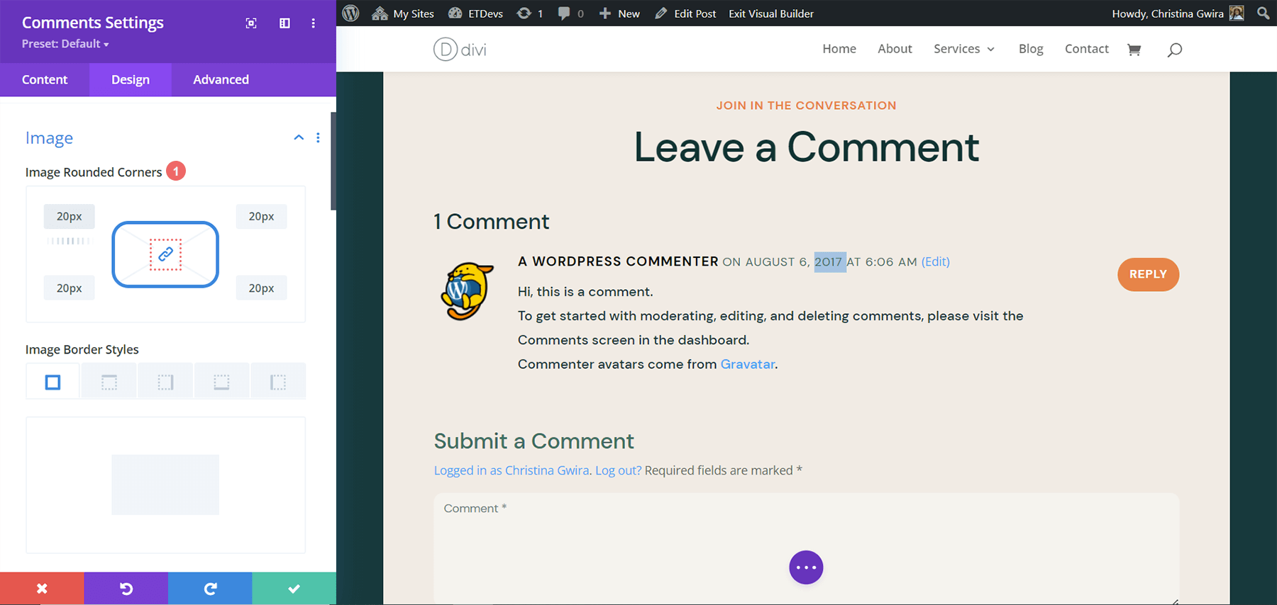 Creating rounded corners for our Divi NGO comments avatar