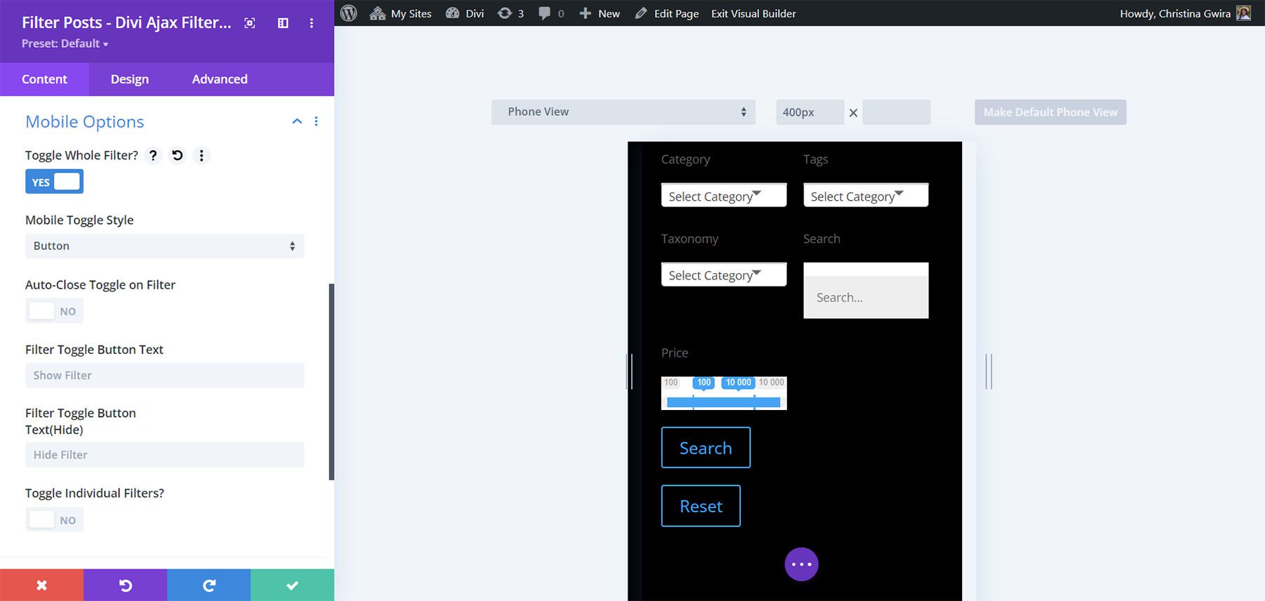 Filter Posts – Divi Ajax Filter