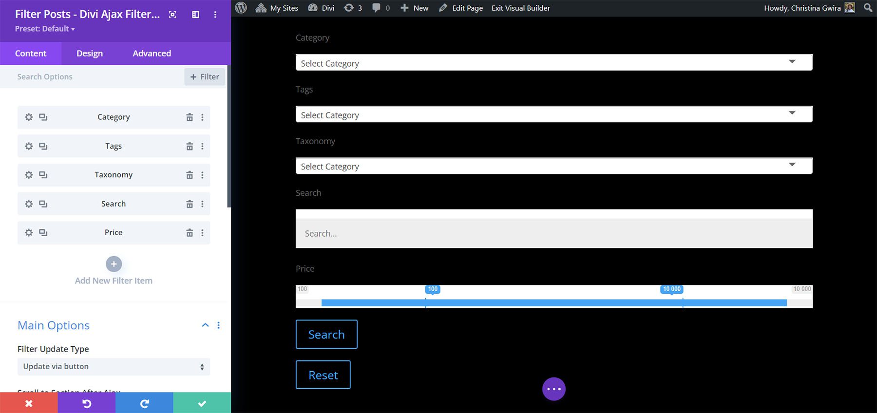 Filter Posts – Divi Ajax Filter