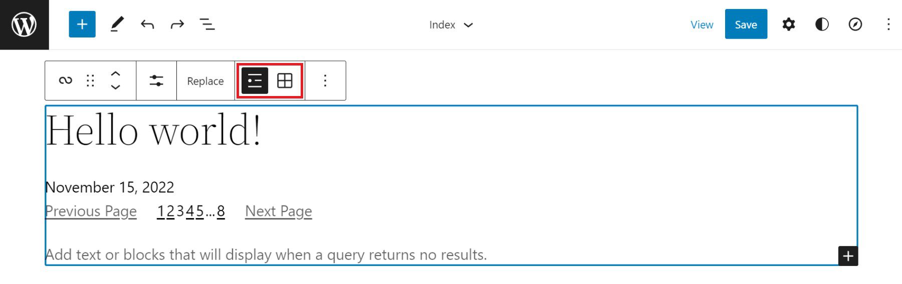 Query Loop Toolbar - List vs. Grid View Toggle